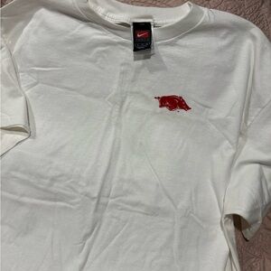 Nike White T-Shirt with Red Razorbacks Logo